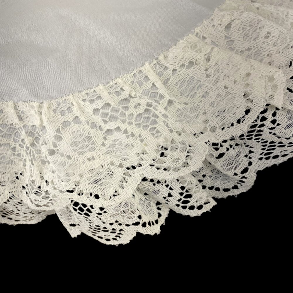 SATIN RING PILLOW -- Vintage 1980, Elastic Hold Strap, Ring Ties, Lace Doily - Picture 3 of 13